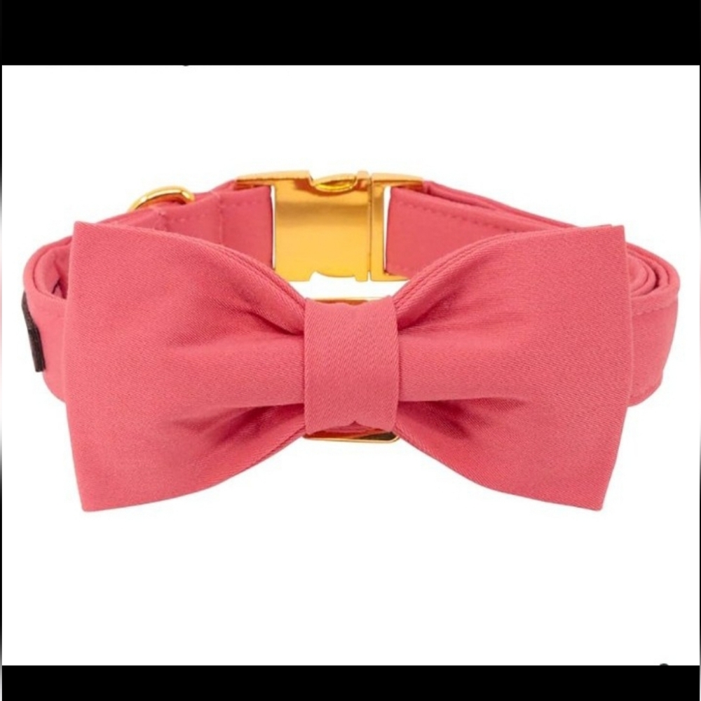 Pink Gold Valentine Dog Collar With Bowtie Large